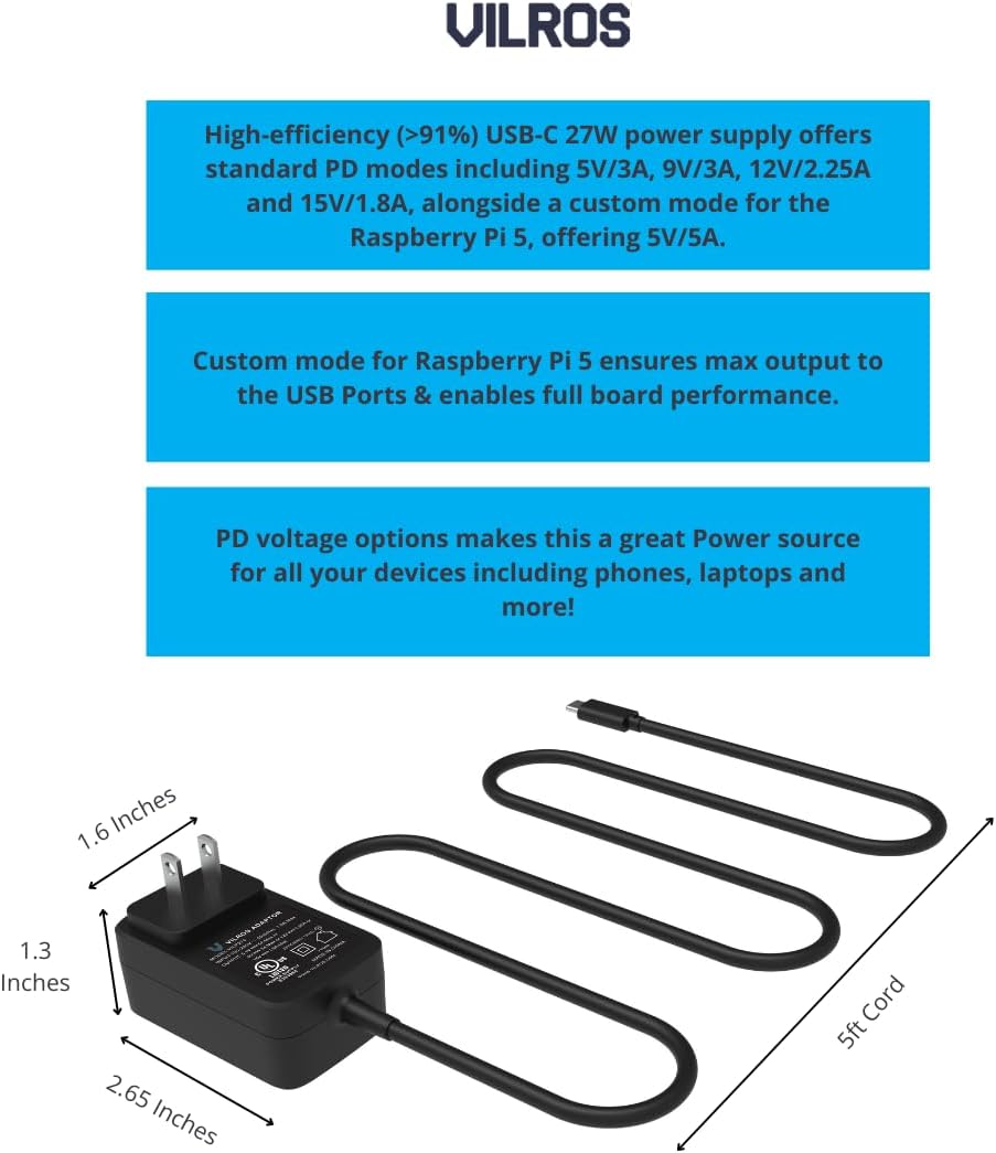 Vilros Raspberry Pi 5 Starter Kit MAX - Turbo Cooled Aluminum - (128GB Edition) - (8GB RAM)
