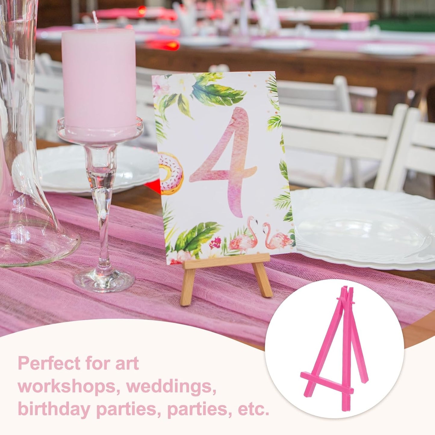 MECCANIXITY Mini Plastic Display Easels, 6.3"x3.4"A-Frame Plastic Painting Tabletop Easels Holder Stand for Photos Cards Artists Beginners Displaying Small Canvases Art(Pack of 12, Rose Red)