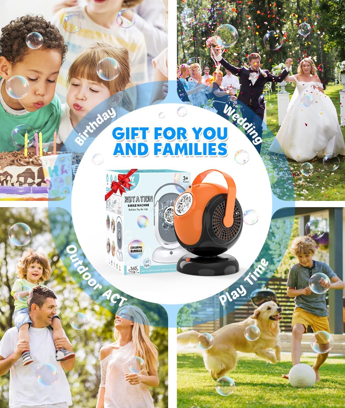 Halloween Bubble Machine, Bubbles Blower for Kids, Toddlers - 360° Rotation, 75° Adjustment, with LED Light - Bubble Toys Gifts for Boys, Girls, Outdoor, Birthday, Party