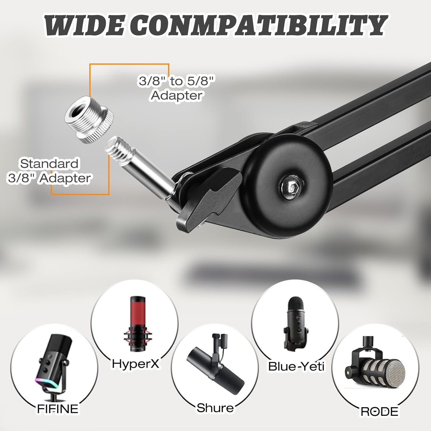 Mic Boom Arm – Heavy-Duty Microphone Stand with Desk Mount Clamp&Microphone Clip Ideal for Podcast & Gaming, Supports 4.4 lbs for Blue Yeti, FIFINE, HyperX, Shure & More