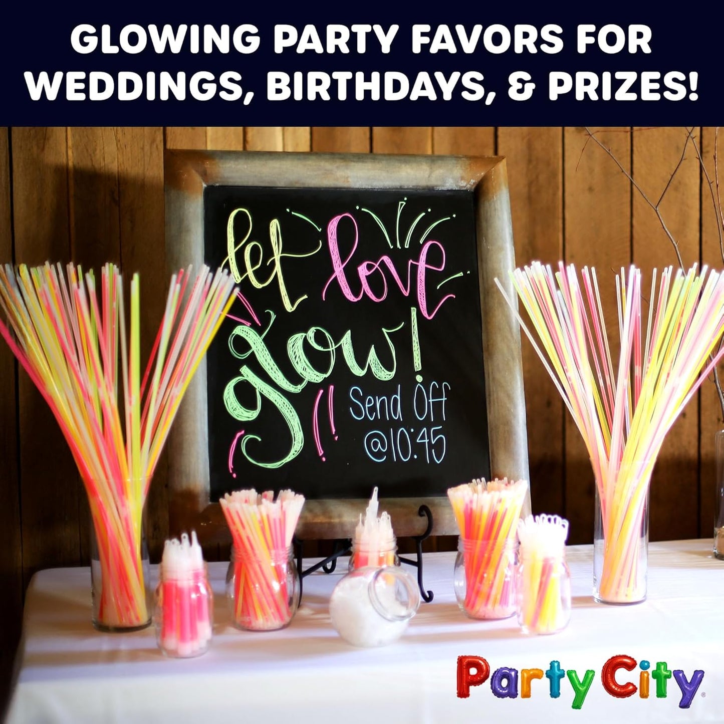 Party City 400 Glow Sticks Bulk Party Pack 8”– Neon Glow in the Dark Party Supplies, Glowsticks with Connectors Bracelets & Necklaces, Light Up Favors for Kids, Adults, Birthdays, Parties, Decorations