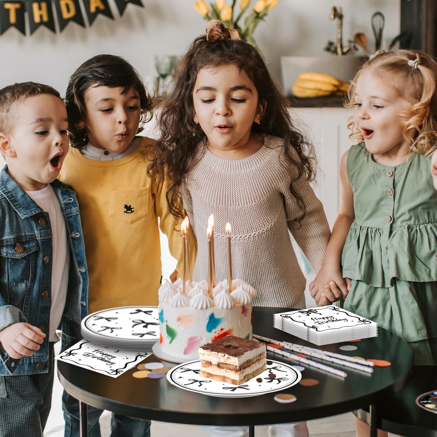 40pcs Black Bow Birthday Decorations Sophisticated Coquette Birthday Supplies,Black Bow Plates and Napkins,Suitable for 20 Guests