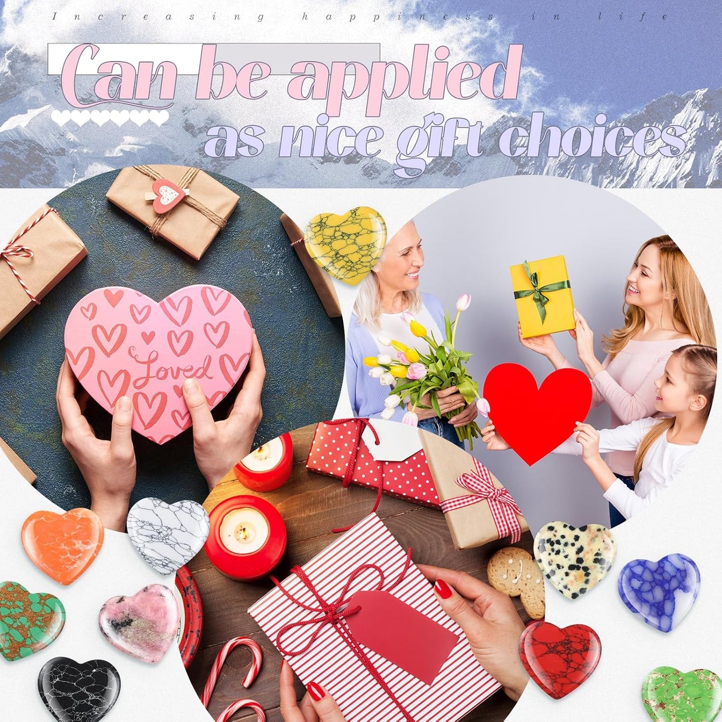 Nuenen 40 Pcs 1.4 Inch Worry Stone Bulk Crystals Heart Shaped Rock Tiny Trinkets Stone Inspirational Healing Crystal Gemstone Love Carved Rock Mom Women