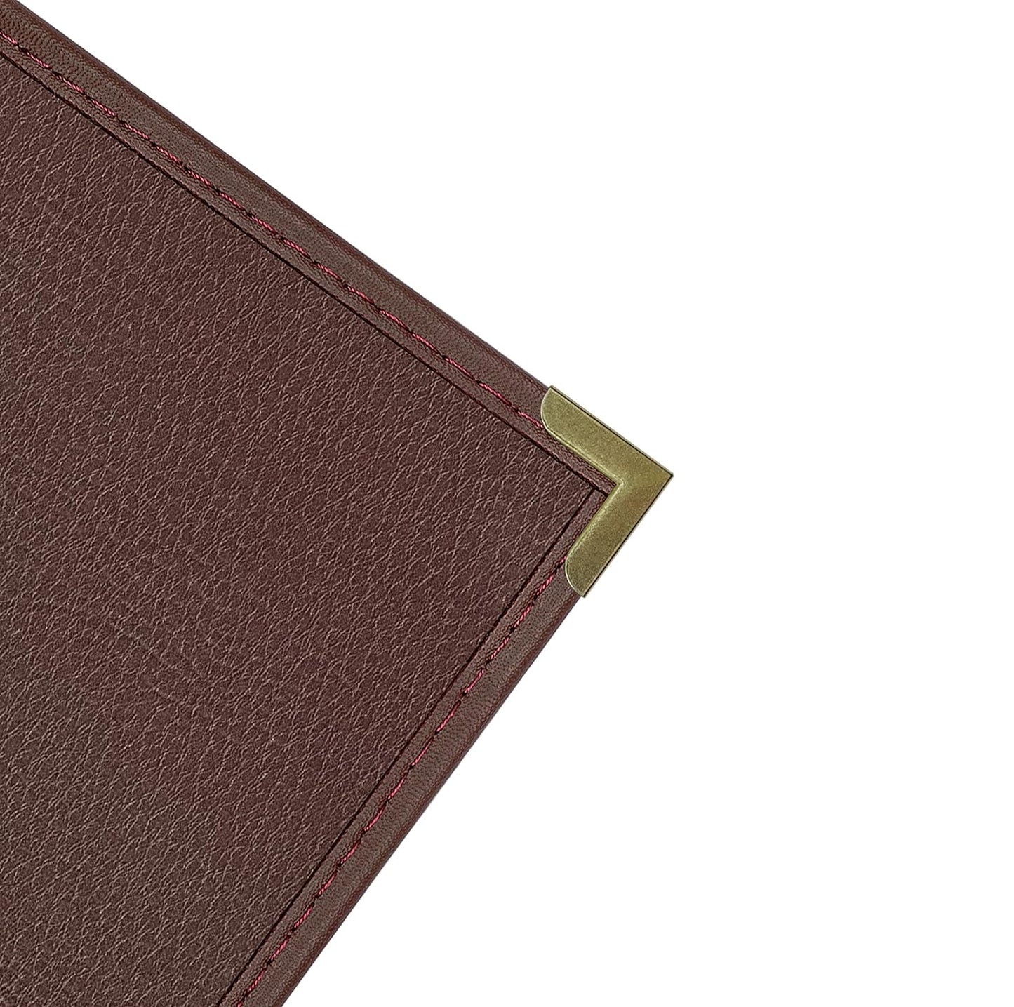 Goodsmart Pajco Style Restaurant Menu Covers – Pack of 10, Side-Load Fold-Out Menu Holders, Single Stitched Edge Clear Vinyl Menu Sleeves, Leatherette Trim Gold Corners, Burgundy, 3 View (8.5" x 11")