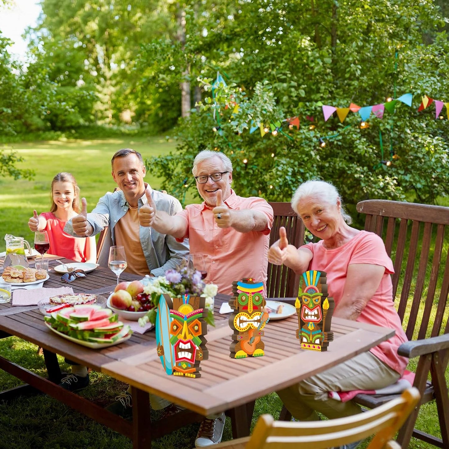 Blulu 3 Pcs Tiki Party Decor Hawaiian Luau Party Decorations Tropical Aloha Wooden Bar Table Sign Colorful Farmhouse Tiki Centerpieces for Table Summer Welcome Housewarming(Classic,7.87 Inch)