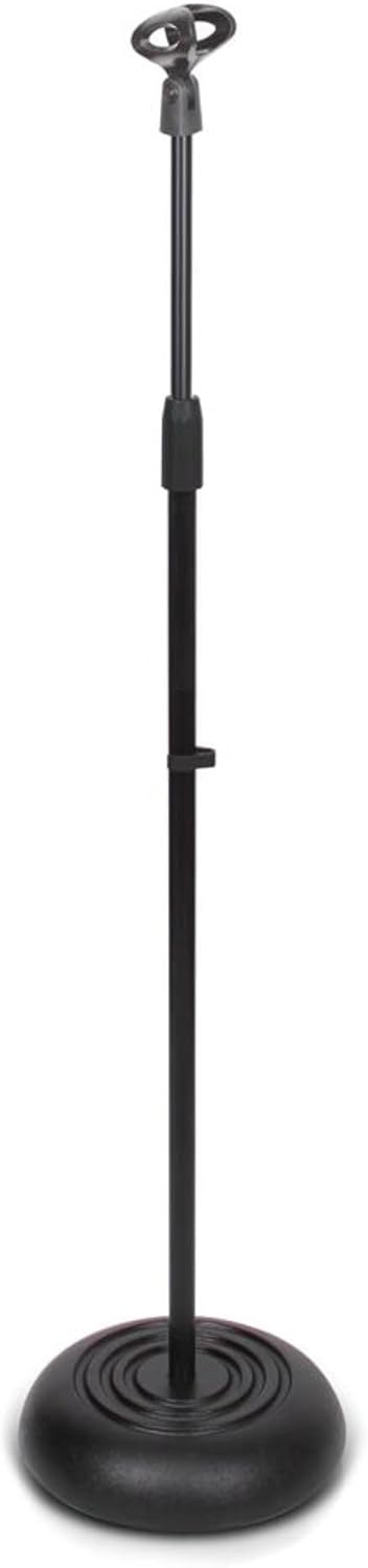 Pyle Adjustable Microphone Stand - Universal Mic Stand with Compact Heavy Base, Floor Standing Design, Height Adjustable, Pivot Angle Clip for Singing & Recording (2.8’ - 5’ ft., 9.8” Base Diameter)