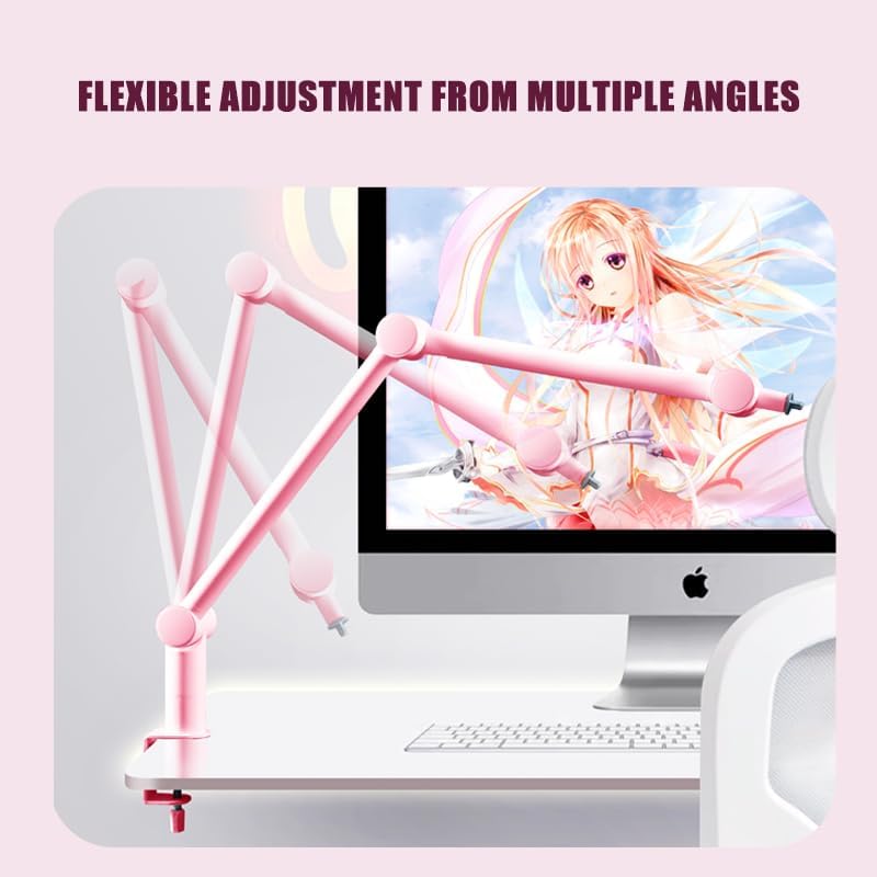 BOMGE Boom Arm Mic Stand - Adjustable Heavy Duty Suspension Boom Scissor Arm Stand with Cable Management Channels, Desk Clamp for Podcasts, Streaming, Gaming, Home Office, Recording (Pink)