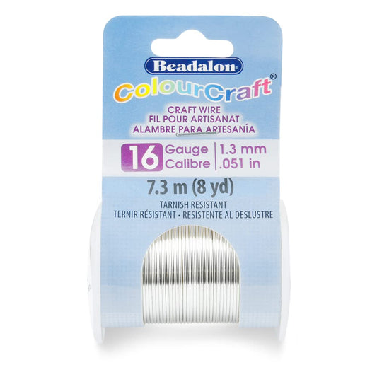 Beadalon ColourCraft Wire, 16 Gauge, Silver Plated, 8 yd Spool