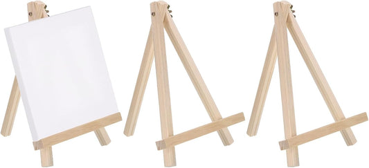 MECCANIXITY Mini Wood Display Easels, 9.4"x7.1"A-Frame Painting Tabletop Easels Holder Stand for Artists Beginners Displaying Small Canvases Art Photos Business Cards(Pack of 3, Wood Color)
