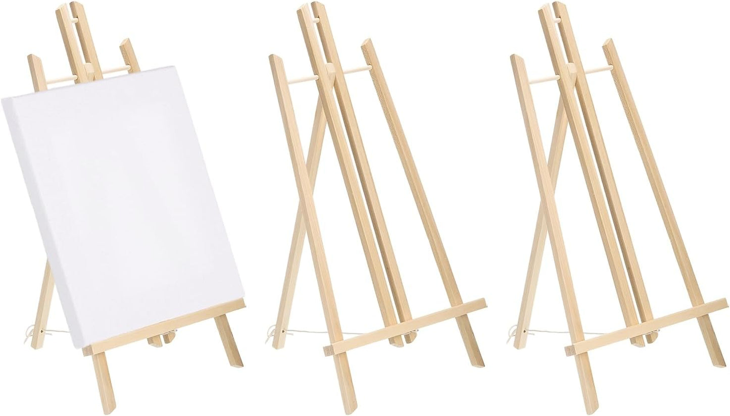 MECCANIXITY Mini Wood Display Easels, 19.3"x10.6"A-Frame Painting Tabletop Easels Holder Stand for Artists Beginners Displaying Small Canvases Art Photos Business Cards(Pack of 3, Wood Color)