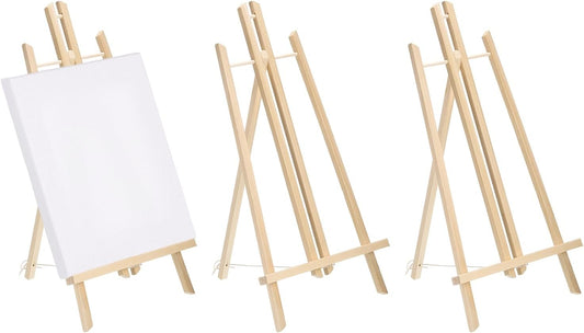 MECCANIXITY Mini Wood Display Easels, 19.3"x10.6"A-Frame Painting Tabletop Easels Holder Stand for Artists Beginners Displaying Small Canvases Art Photos Business Cards(Pack of 3, Wood Color)