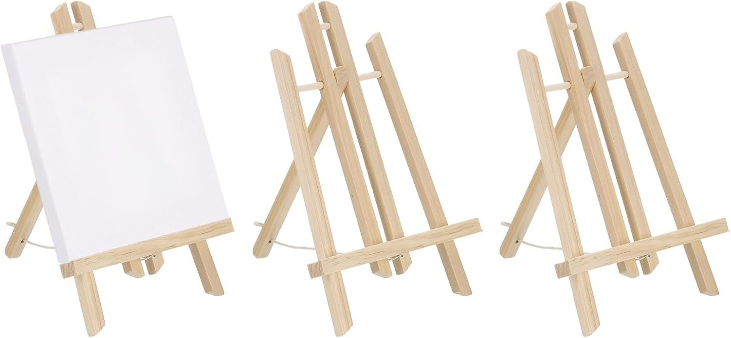 MECCANIXITY Mini Wood Display Easels, 11.8"x5.9"A-Frame Painting Tabletop Easels Holder Stand for Artists Beginners Displaying Small Canvases Art Photos Business Cards(Pack of 3, Wood Color)