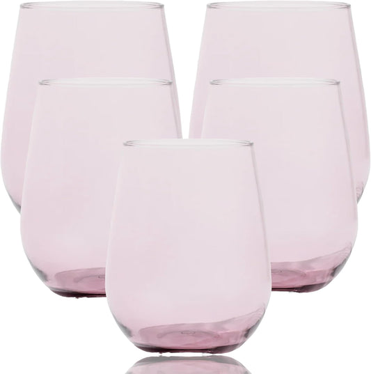 Oojami 36 piece Stemless Unbreakable Crystal Clear Plastic Wine Glasses Set of 36 (12 Ounces - Pink)
