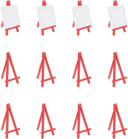 MECCANIXITY Mini Plastic Display Easels, 6.3"x3.4"A-Frame Plastic Painting Tabletop Easels Holder Stand for Photos Cards Artists Beginners Displaying Small Canvases Art(Pack of 12, Red)