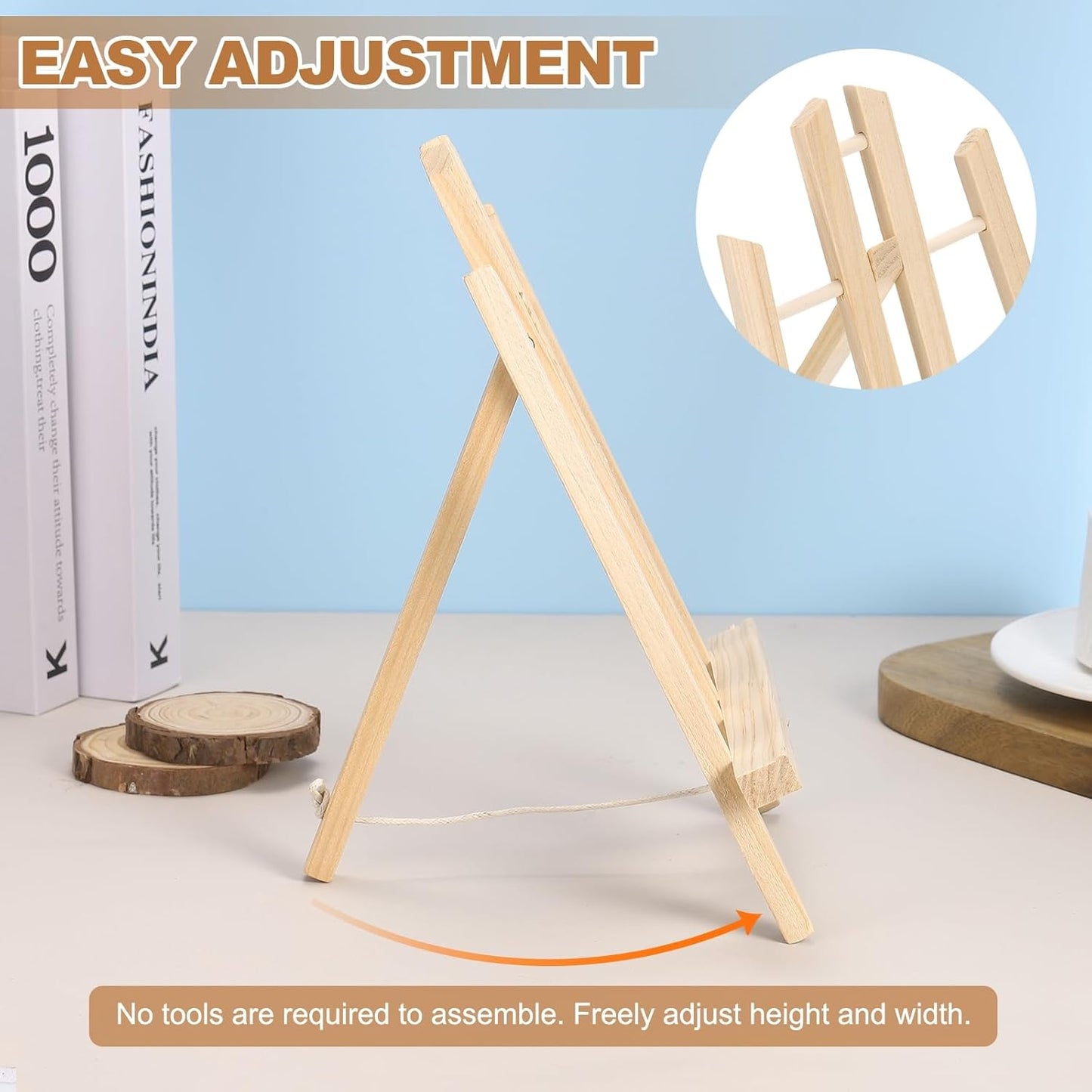 MECCANIXITY Mini Wood Display Easels, 19.3"x10.6"A-Frame Painting Tabletop Easels Holder Stand for Artists Beginners Displaying Small Canvases Art Photos Business Cards(Pack of 3, Wood Color)