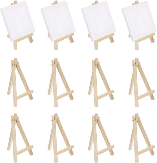 MECCANIXITY Mini Wood Display Easels, 5.9"x3.1"A-Frame Painting Tabletop Easels Holder Stand for Artists Beginners Displaying Small Canvases Art Photos Business Cards(Pack of 12, Wood Color)