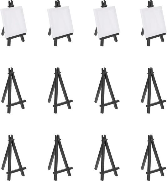 MECCANIXITY Mini Plastic Display Easels, 6.3"x3.4"A-Frame Plastic Painting Tabletop Easels Holder Stand for Photos Cards Artists Beginners Displaying Small Canvases Art(Pack of 12, Black)