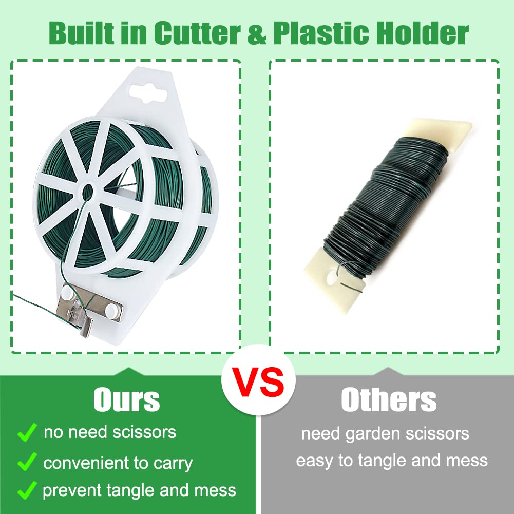 Floral Wire, 110 Yards Flexible Craft Wire for Wreath 22 Gauge Green Florist Supplies with Built-in Cutter for Christmas Tree, Garland and Flower Arrangements, Plant Support