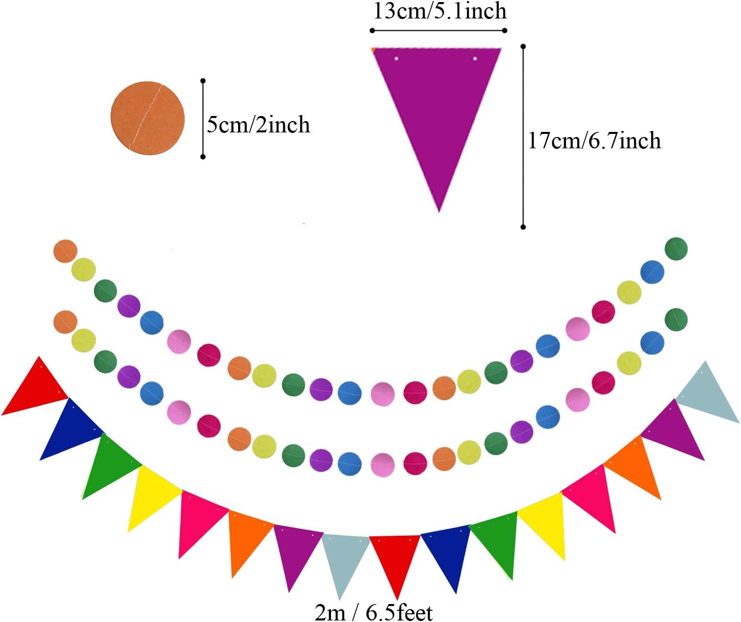 ZERODECO Party Decoration, 21 Pcs Multi-color Hanging Paper Fans, Pom Poms Flowers, Garlands String Polka Dot and Triangle Bunting Flags for Birthday Parties, Wedding Décor, Fiesta or Mexican Party