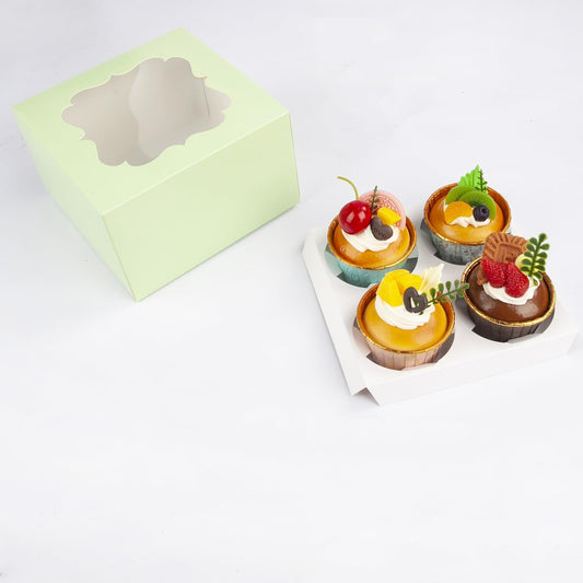 20 PCS 6.5 x 6.5 x 4 inch Paper, Cupcake Boxes with Inserts and Window Hold 4 Cupcakes, Bakery Boxes For Cupcakes Carrier, Cupcake Containers (Cyan-4 Holes)