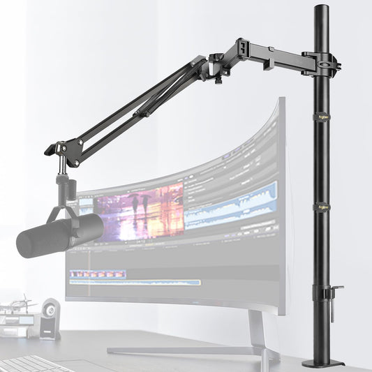 Mic Boom Arm, Adjustable Height Overhead Microphone Stand with Heightened Extension Riser for Shure SM7B Blue Yeti HyperX QuadCast S and other Mic