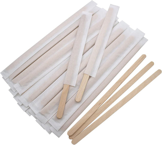 BLUE TOP Individually Paper Wrapped Wooden Coffee Stirrers 4.3 Inch Pack 500, Disposable Wood Sticks for Coffee/Tea/Hot Beverage/Hot Chocolate/Cold Drinks, Wood Blenders for Butter Sugar,Craft Stick