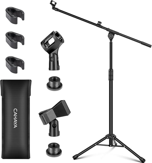 CAHAYA Dual-use Tripod Microphone Stand Boom Arm Floor Mic Stand Portable with Carrying Bag and 2 Mic Clips for Singing Performance Wedding Stage Meeting Live CY0311