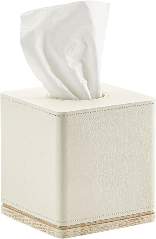 Tissue Box Cover Square Resin Tissue Holder for Home Decor,Hand Carved Beige Leather Cube Tissue Box Holder – 5.5 Inch Heavy Duty Luxury Tissue Box Case for Bathroom, Living Room, Office