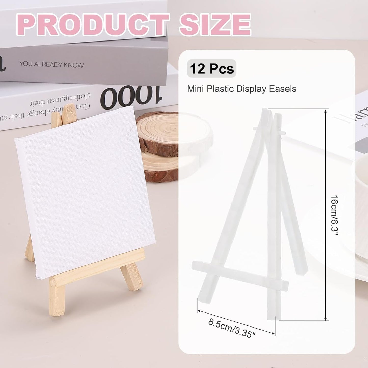 MECCANIXITY Mini Plastic Display Easels, 6.3"x3.4"A-Frame Plastic Painting Tabletop Easels Holder Stand for Photos Cards Artists Beginners Displaying Small Canvases Art(Pack of 12, White)