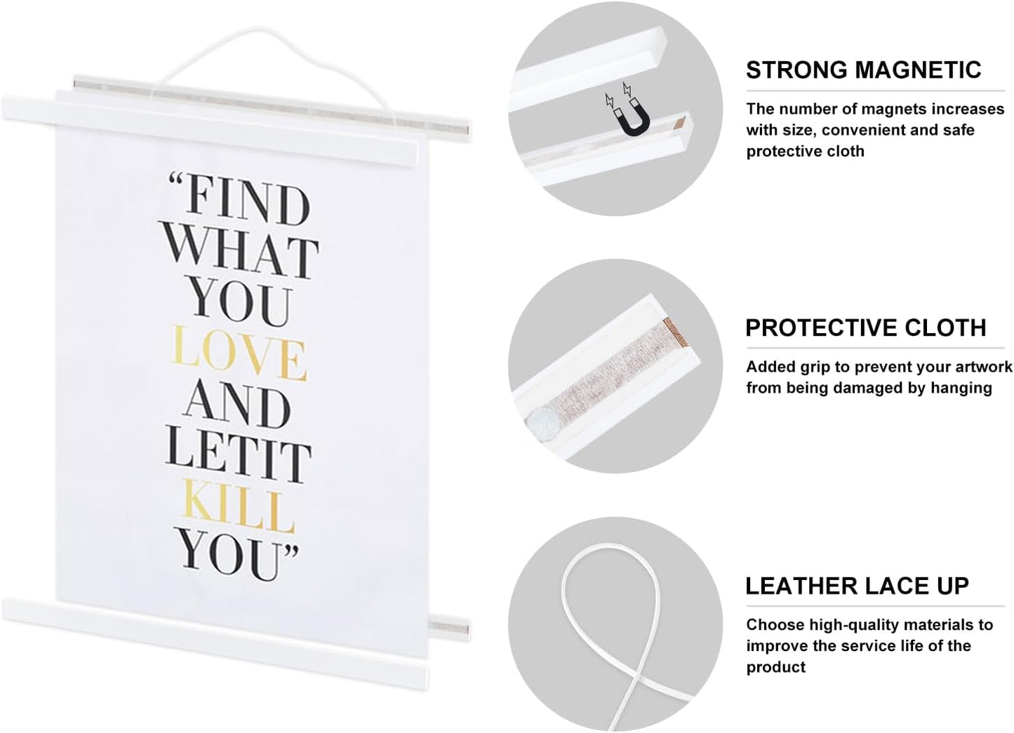 12x16 12x18 12x24 Poster Frame, Magnetic Light Wood Wooden Frame Frames Hanger for Photo Picture Canvas Artwork Wall Hanging (12", White)