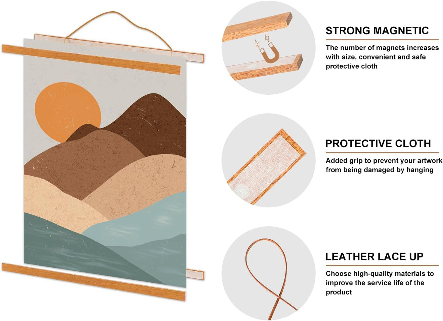 35x23 35x24 35x25 Poster Frame, Magnetic Light Wood Wooden Frame Hanger for Photo Picutre Canvas Artwork Art Print Wall Hanging (1 Pack, 35", Teak Color)