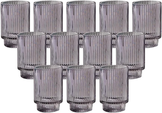 Serene Spaces Living 5in Smoke Ribbed Glass Votive Holder, Decorative Centerpiece for Wedding, Christmas, Thanksgiving, Dining Table, Living Room, Home Décor, 3.25" Diameter & 5" Tall, Pack of 24