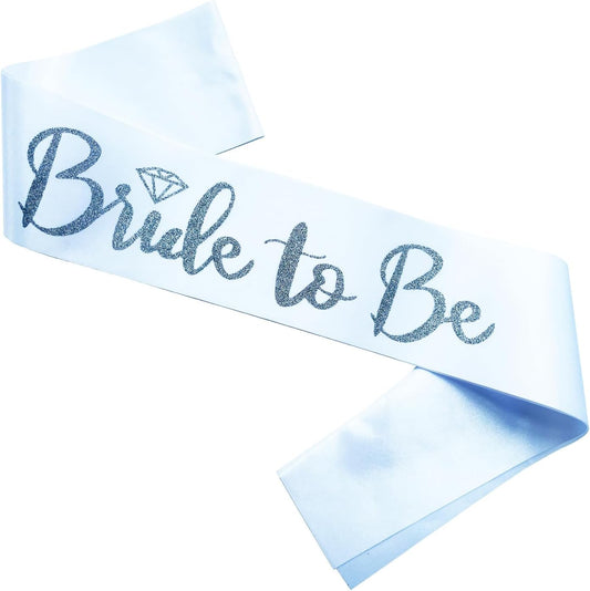 Bride to Be Sash, Bachelorette Party Sash for Bridal Shower Wedding Party Favors Accessories Supplies Engagement Gifts,White Satin with Glitter Letter Silver