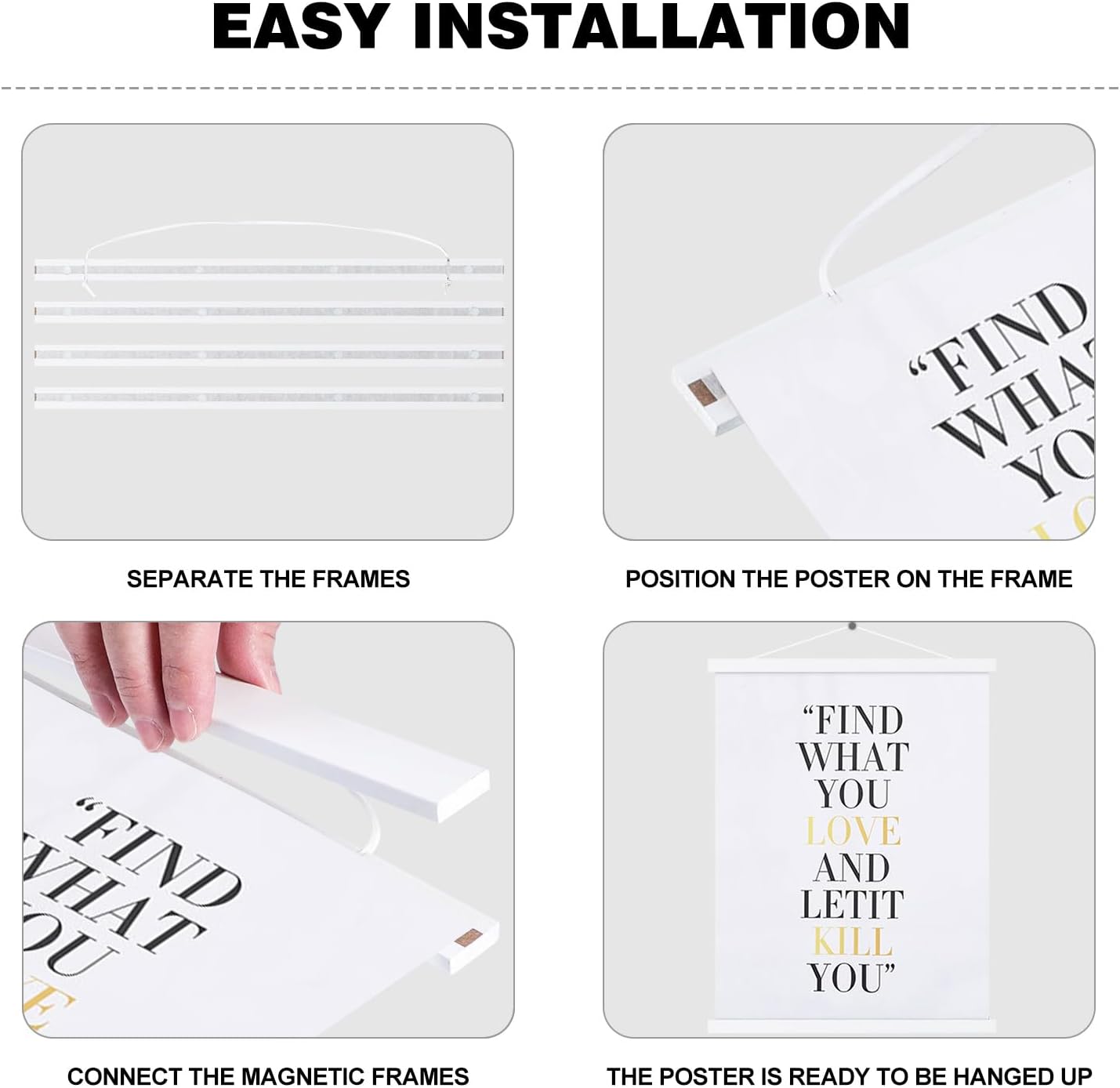 40x27 40x30 40x20 Poster Frame, Magnetic Light Wood Wooden Frame Hanger for Photo Picutre Canvas Artwork Art Print Wall Hanging (1 Pack, 40", White)