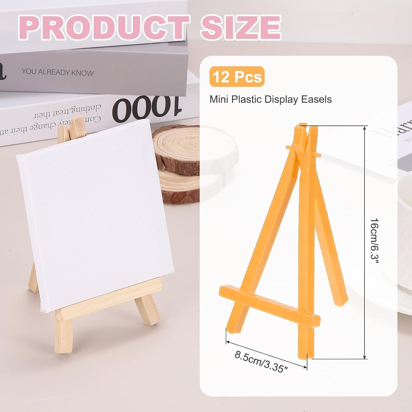 MECCANIXITY Mini Plastic Display Easels, 6.3"x3.4"A-Frame Plastic Painting Tabletop Easels Holder Stand for Photos Cards Artists Beginners Displaying Small Canvases Art(Pack of 12, Yellow)