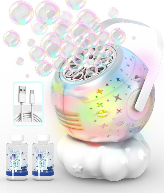 Rechargeable Bubble Machine, Bubble Maker for Kids with Colorful LED Light, Make Large Bubbles, 600mL Capacity - Outdoor Party Birthday Halloween Toys Gifts for Toddlers Ages 3+ Boys Girls