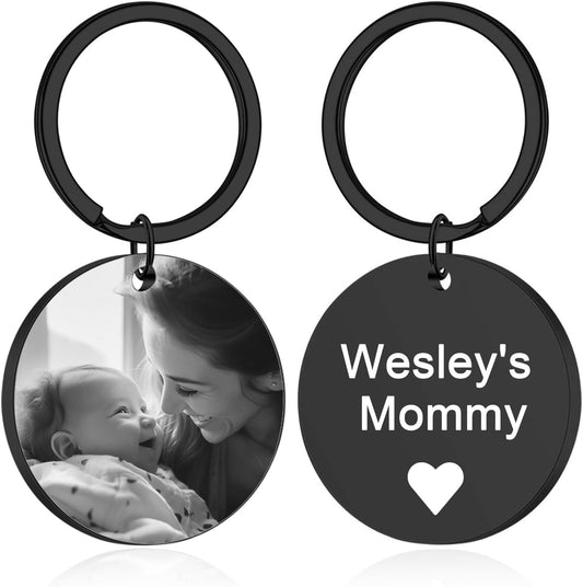 Custom Keychain with Picture - Personalized Photo LOGO Text Customized Key Chain for Boyfriend Dad Men Gifts
