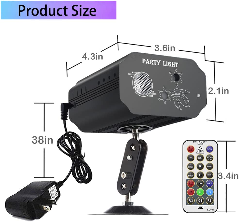 Mini Party Lights Dj Disco Strobe Stage Lights Sound Activated Laser Llights Projector with Remote Control for Parties Bar Birthday Wedding Holiday Event Live Show Xmas Decorations