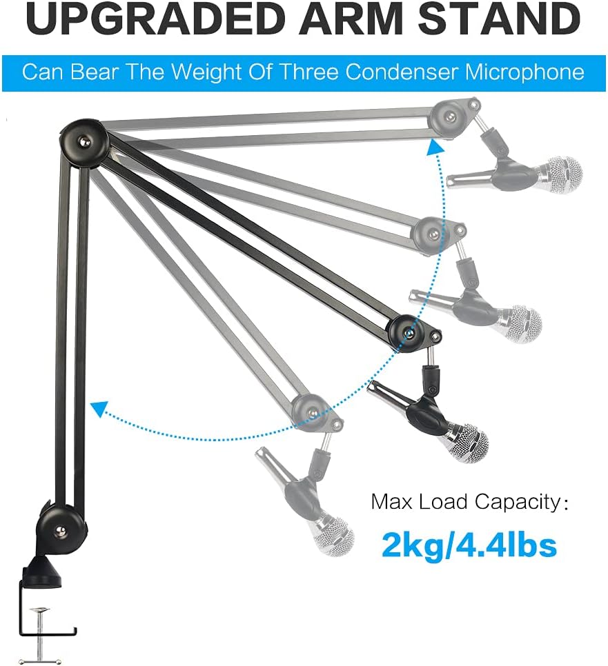 BOMGE heavy duty gaming Mic Boom Arm,Adjustable Studio Microphone Stand Arm for Blue Snowball, Blue Snowball ICE, Blue Yeti,Radio Broadcasting and Gaming