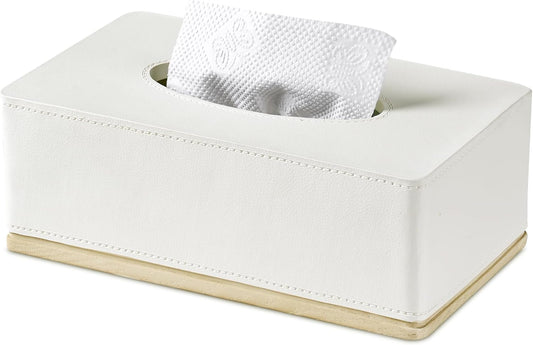 Rectangular Tissue Box Cover for Bathroom,Livingroom,Bedroom, Hand Carved Leather Resin Tissue Box Holder,10 x 5.7 x3.7 in, Beige
