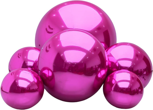 Inflatable Mirror Ball Set - Airtight PVC Spheres for Parties, Weddings, and Events. Perfect for Decoration, Hanging, and Displays. Includes Electric Pump (Rose red, 24in-2pk_32in_39in_47in_71in)