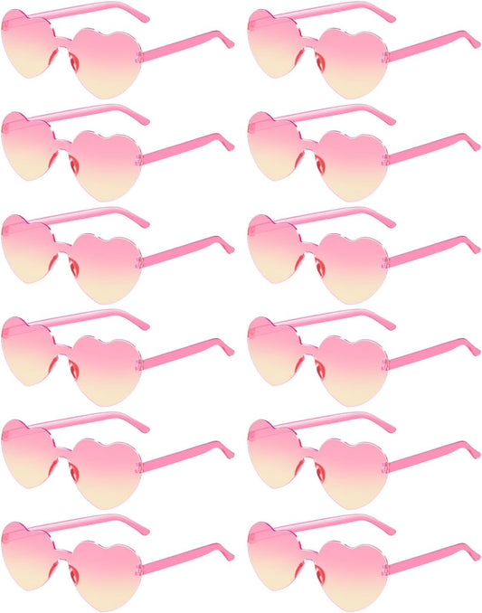 12 Pairs Heart Shaped Sunglasses for Women Colorful Glasses Fun Trendy Transparent Heart Sunglasses Party Favor (Gradient Pink Yellow)