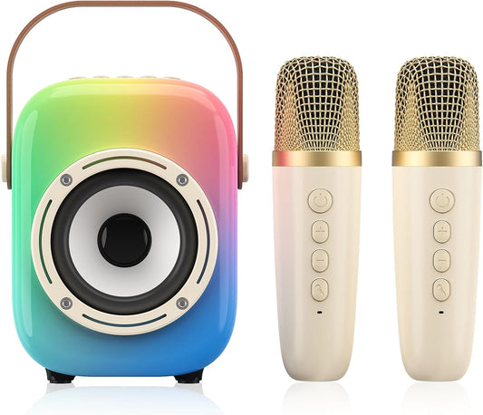 MOYU Mini Karaoke Machine for Kids: Portable Bluetooth Speaker Set with Two Wireless Microphones & Flowing Light Gifts for Girls Boys Toddler Adults Home Party