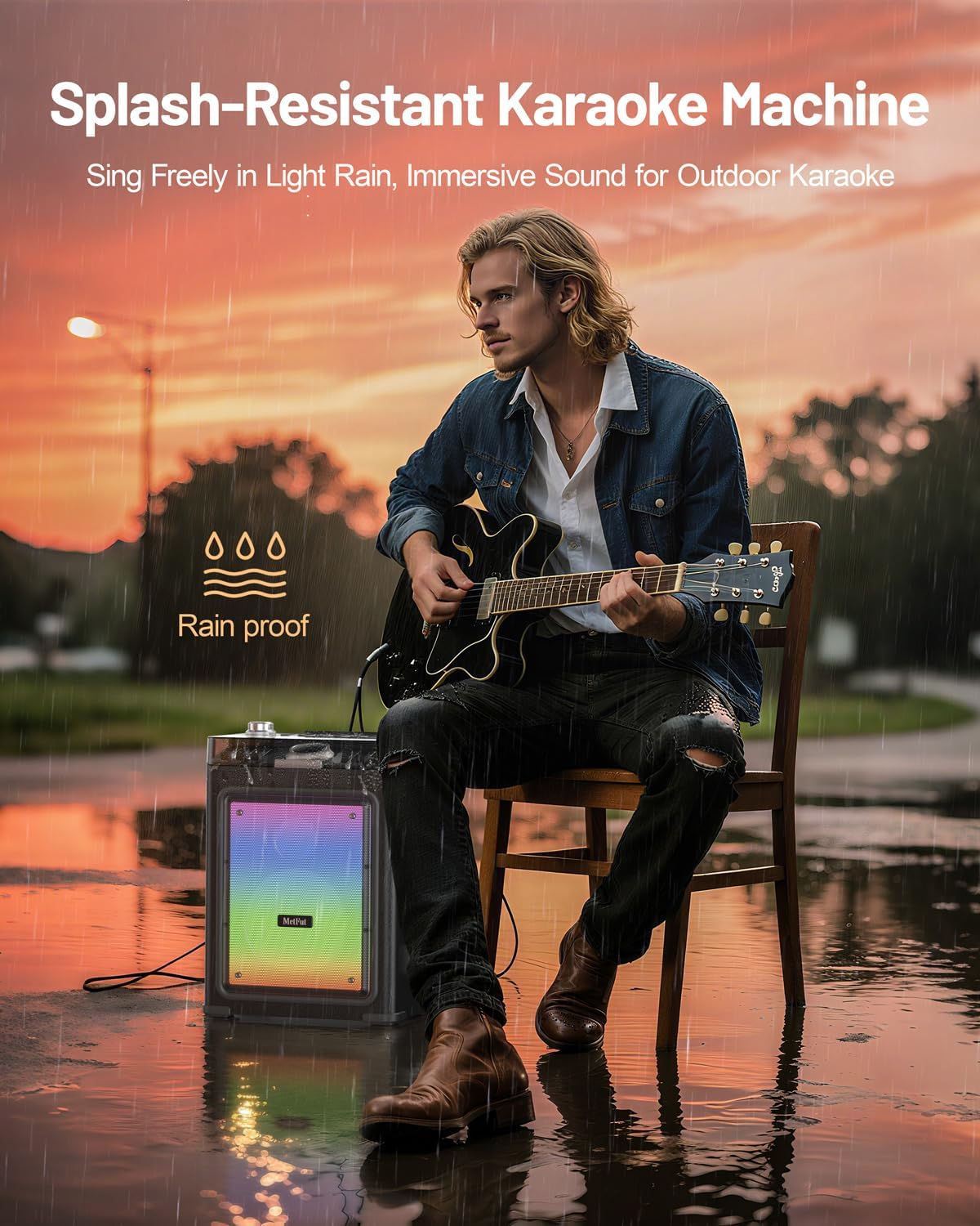 Karaoke Machine for Adults with 2 Wireless Microphones & Guitar Input, Professional Bluetooth 5.3 Speaker, Portable Wooden Karaoke PA System with Bass/Treble Adjustable for Backyard, Home Party