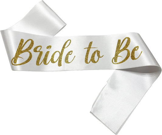 Bride to Be Sash White and Gold, Bride Sash Bachelorette Party Bridal Shower Sashes Bachelor Decorations Just Married Gift Engaged Decor Accessories,White Gold