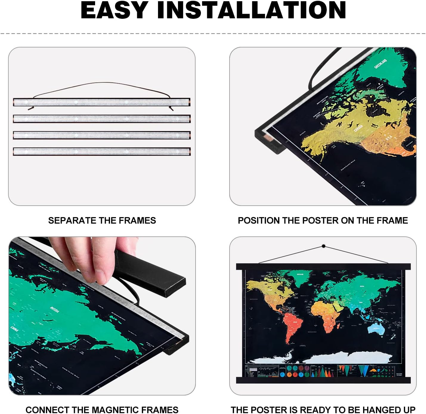 30x20 30x40 30x30 Poster Frame, Magnetic Light Wood Wooden Frame Hanger for Photo Picutre Canvas Artwork Art Print Wall Hanging (1 Pack, 30", Black)