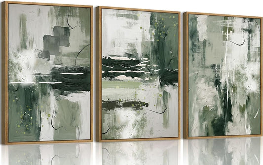 myusuar 3 Piece Large Modern Abstract Canvas Framed Wall Art For Living Room, Sage Green Minimalist Wall Art Decor Posters Prints For Bedroom Office, 16x24in