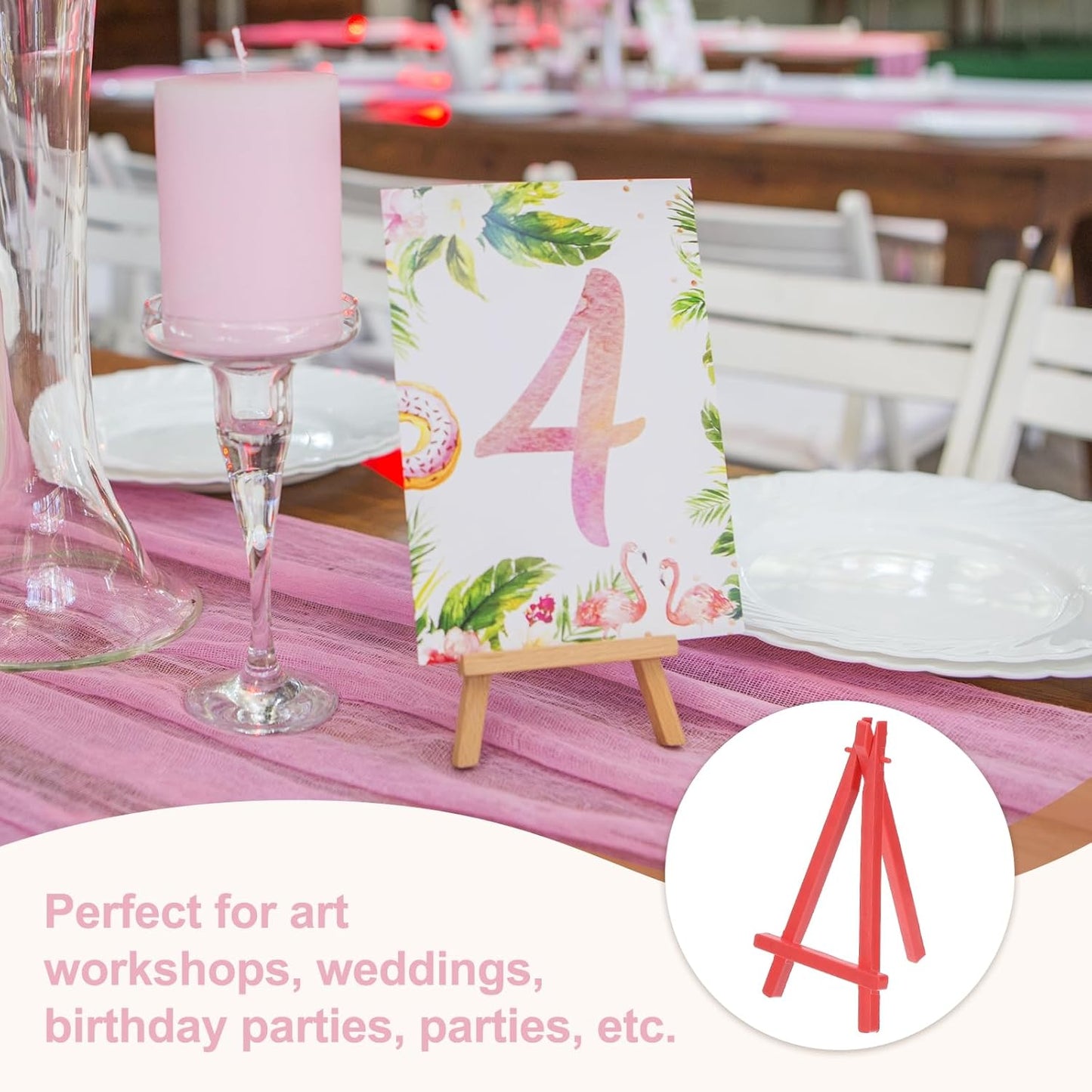 MECCANIXITY Mini Plastic Display Easels, 6.3"x3.4"A-Frame Plastic Painting Tabletop Easels Holder Stand for Photos Cards Artists Beginners Displaying Small Canvases Art(Pack of 12, Red)