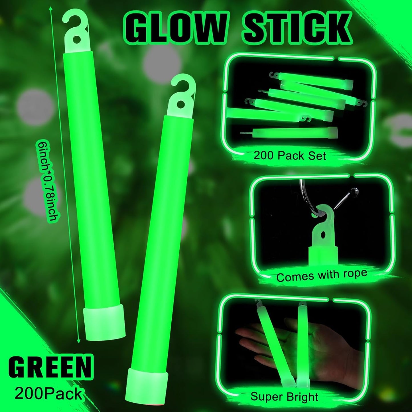 Sotiff 200 Pcs Bright 6 Inch Large Glow Sticks Bulk Emergency Glow in The Dark Sticks with 12 Hour Duration for Camping Hiking Outdoor Parties Activities Survival Storms Blackouts (Green)