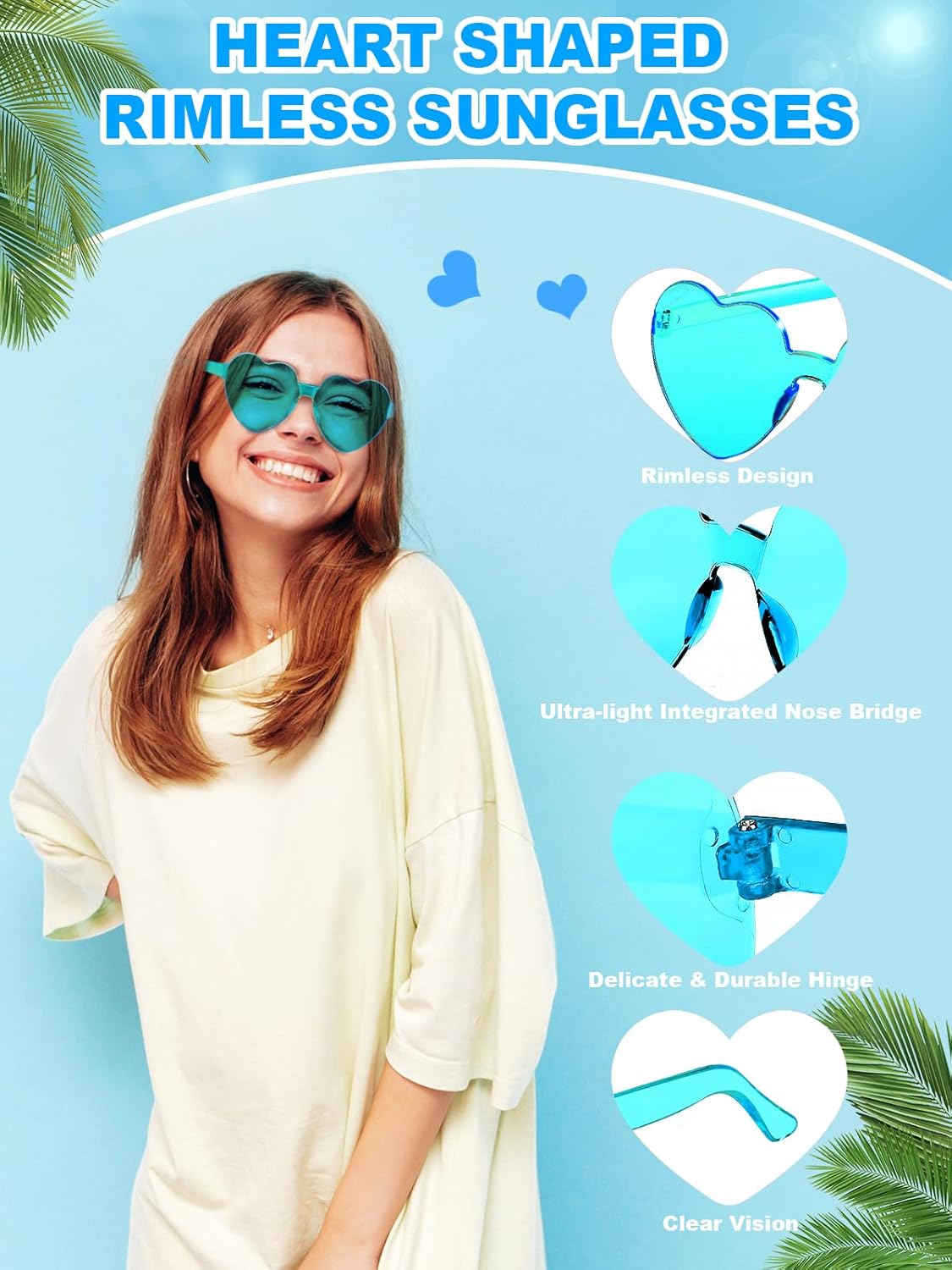 12 Pairs Heart Shaped Sunglasses for Women Colorful Glasses Fun Trendy Transparent Heart Sunglasses Party Favor (Lake Blue)